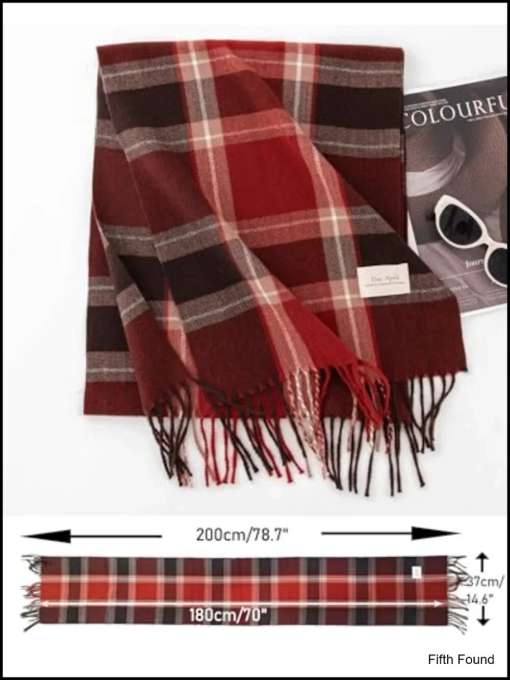 Plaid Tassel Scarf Polyester Shawl Wrap Lightweight Women
